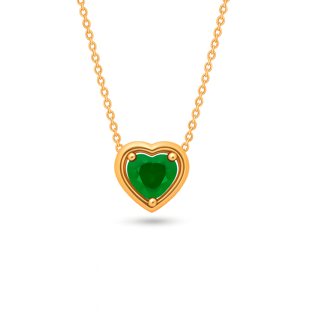 Gold Embraced Heart Necklace - Emerald - Vanhess