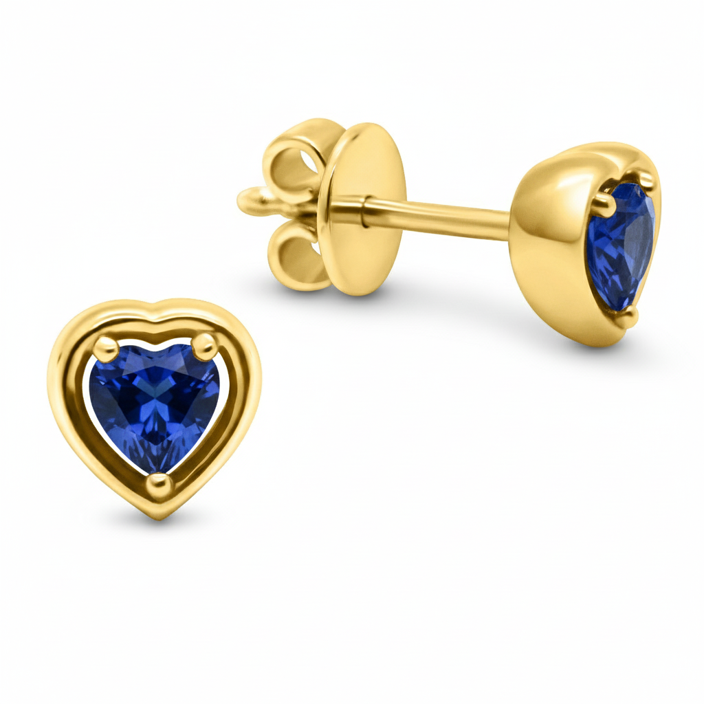 Gold Embraced Heart Earrings - Sapphire - Vanhess